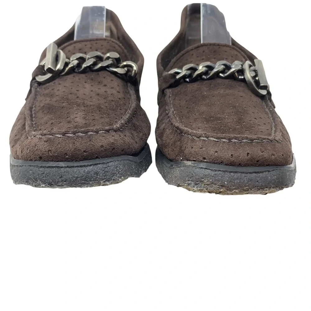 Stuart Weitzman Women’s Dark Brown Suede Chain Accent Slip On Loafers Size 9 N - Picture 4 of 12